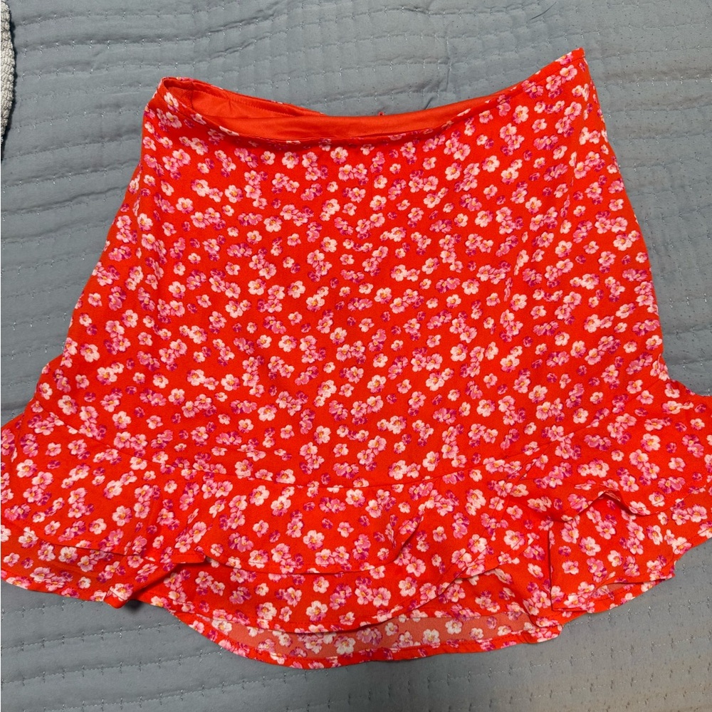 Blue Rain Red Ruffled Skater Mini Skirt